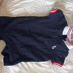 Janie and Jack Navy Polo Romper with Red and White Trim
